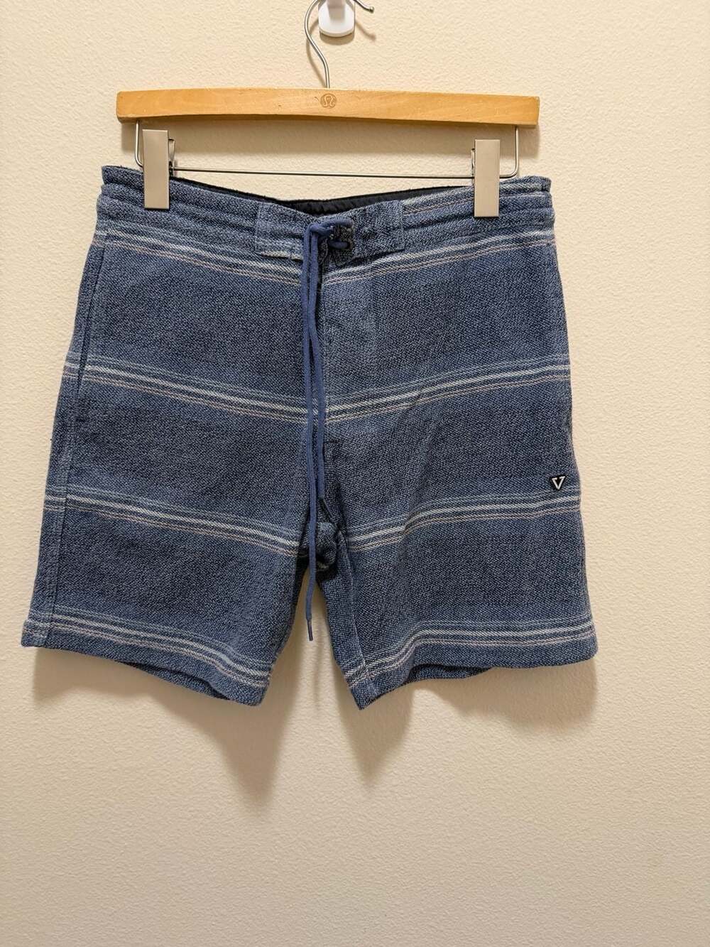 Vissla Beacons Sofa Surfer Blue Striped Knit Drawstring Shorts Size S